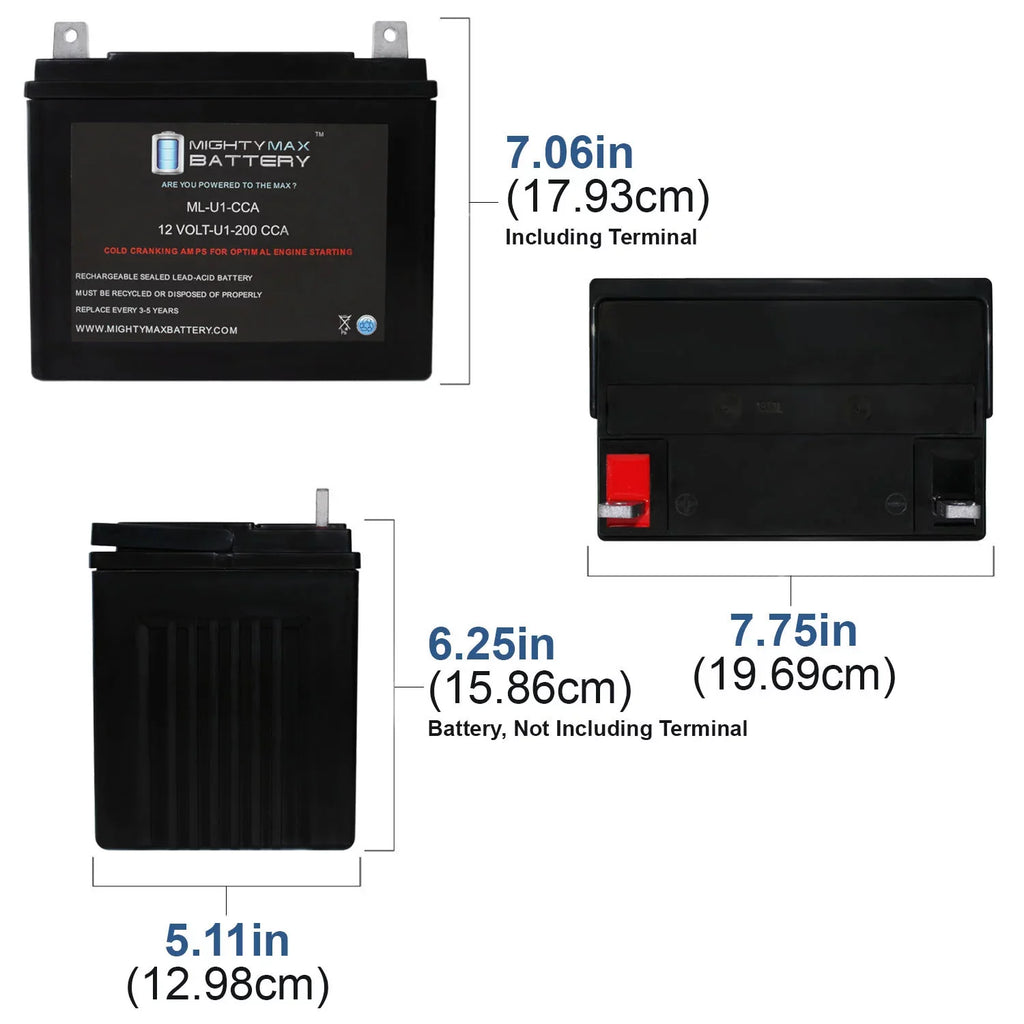 '-U1 12V 200CCA Battery for Bobcat Electric Start WalkBehind Mower