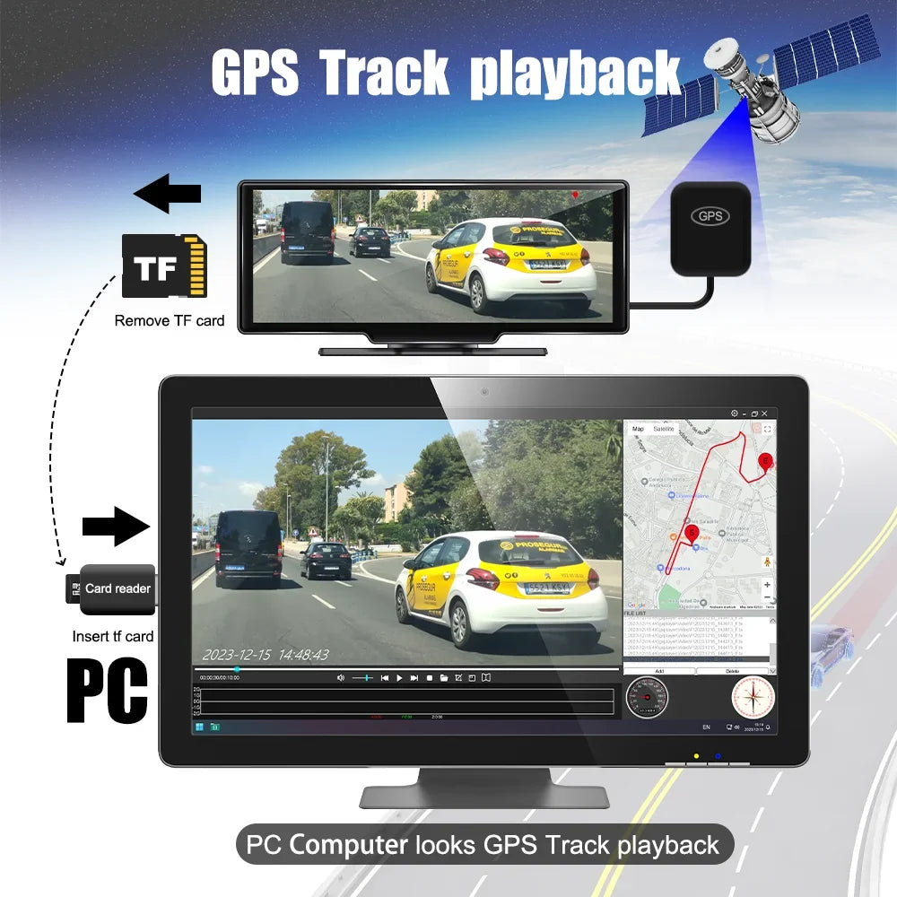 Adas Dash Cam  4K   10.26"   with touch Screen 2 cameras for Front and Back recording Apple CarPlay , Android Auto Portable Navigation