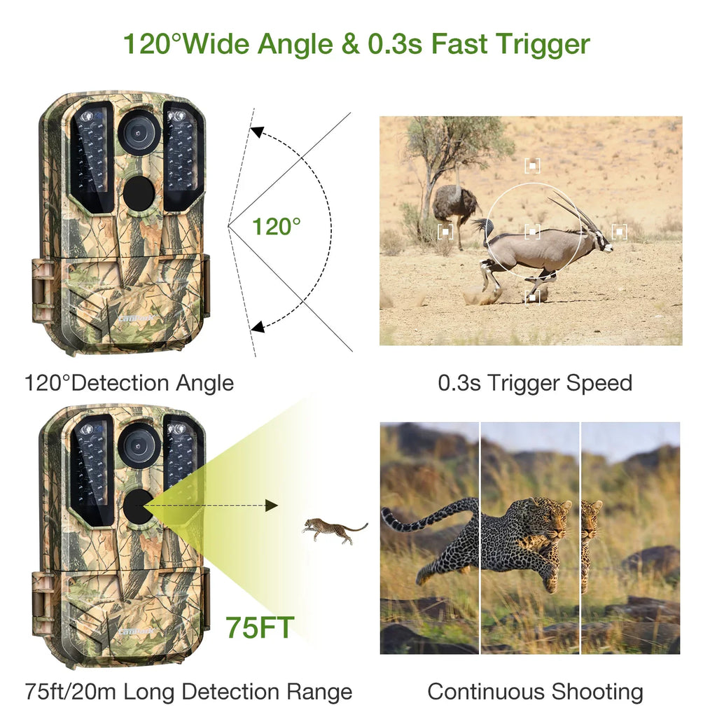 WiFi Bluetooth Trail Camera 20MP 1296P Deer Hunting Game Camera 65FT Infrared Night Vision Waterproof IP66 Outdoor Wildlife Trail Cam